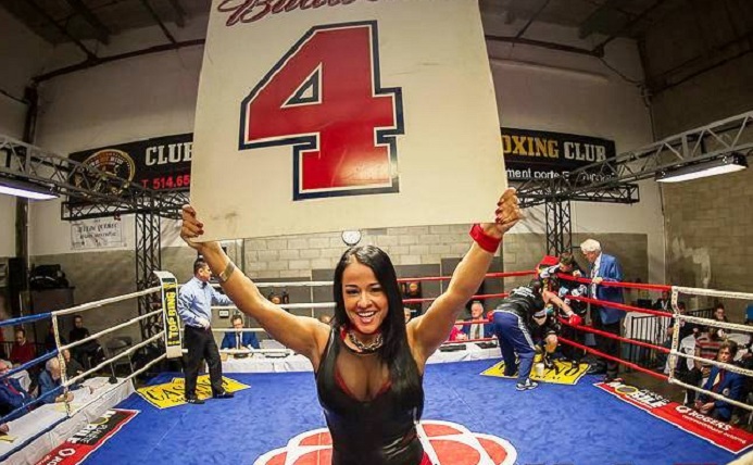 Ring card staff walking in boxing ring